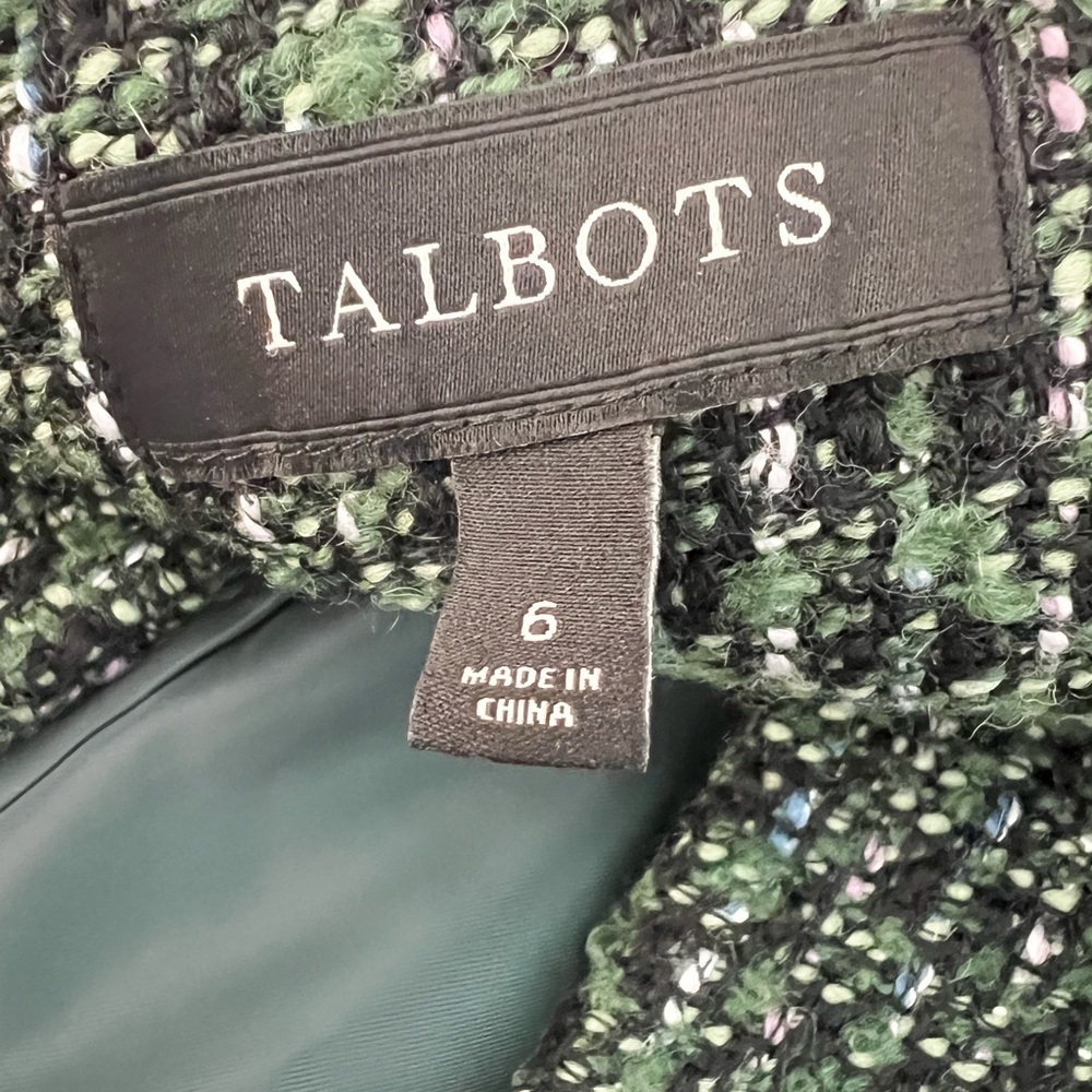 TALBOTS Collarless Long Sleeve Tweed Blazer Jacket Green Sz 6 - Picture 7 of 8